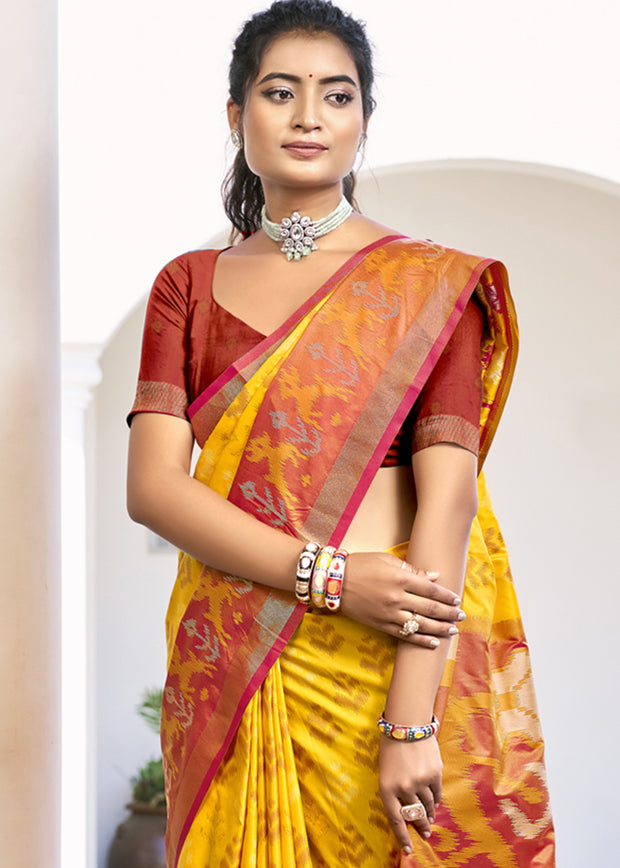 Vibrant Yellow Woven Patola Silk Saree
