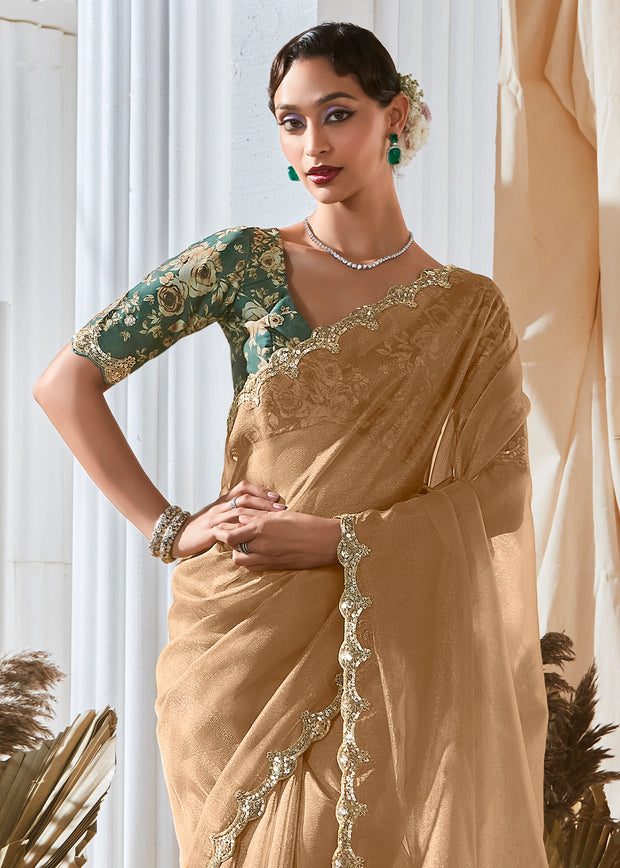 Sand Beige Designer Silk Saree