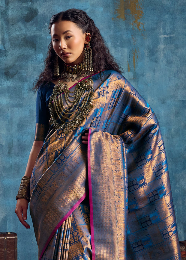Victoria Blue Banarasi Silk Saree
