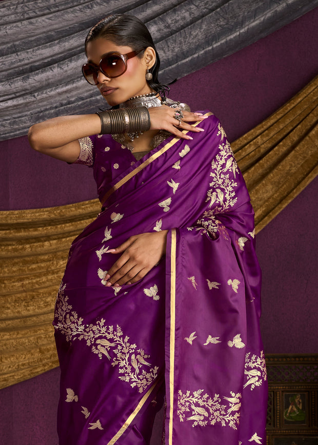 Prism Purple Banarasi Satin Silk Saree