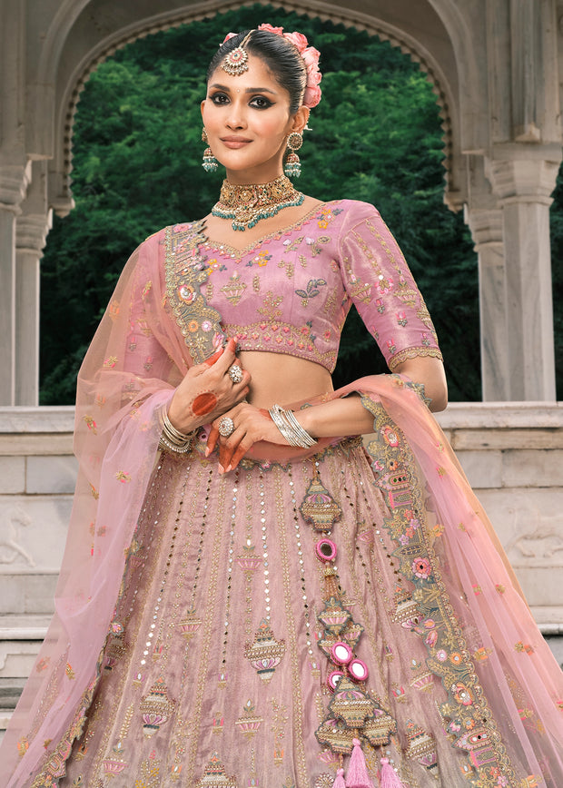 Pink & Grey Heavy Embroidered Designer Lehenga