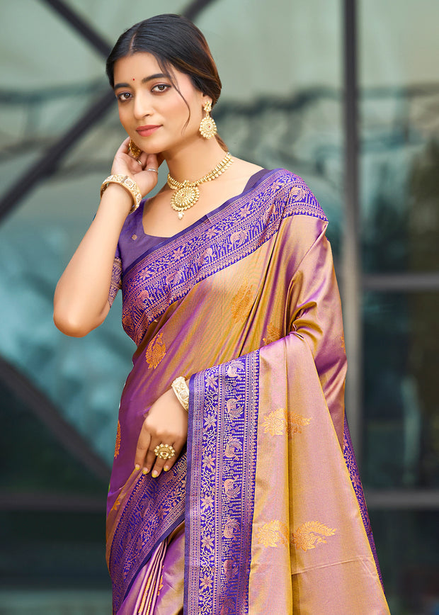 Gold Purple Dual Tone Woven Banarasi Silk Saree