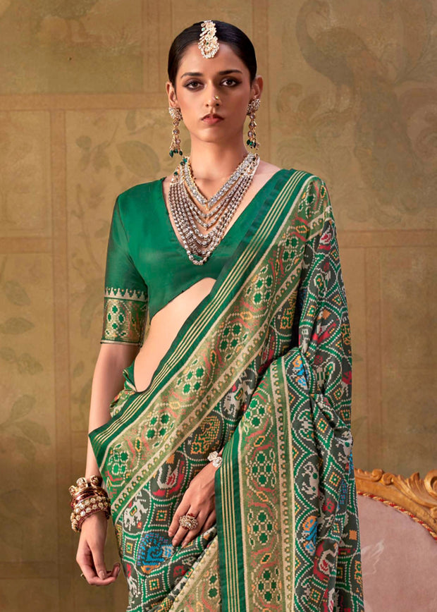 Medium Green Printed Patola Silk Saree