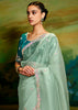 Fair Green Heavy Embroidered Designer Silk Saree With contrast Blouse