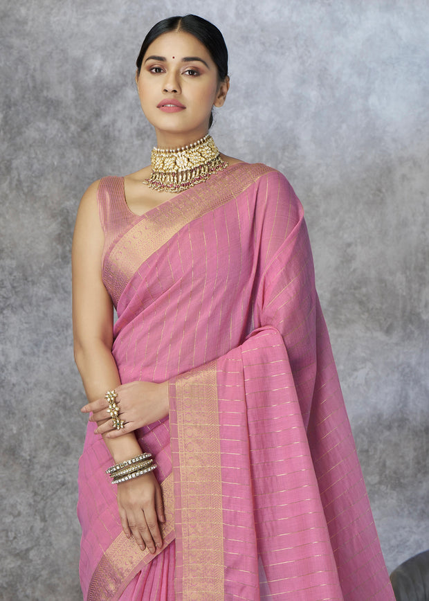 Bloom Pink Woven Cotton Saree