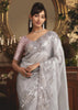 Platinum Grey Tissue Organza Designer Saree