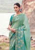 Sea Green Woven Embroidered Tissue Silk Saree