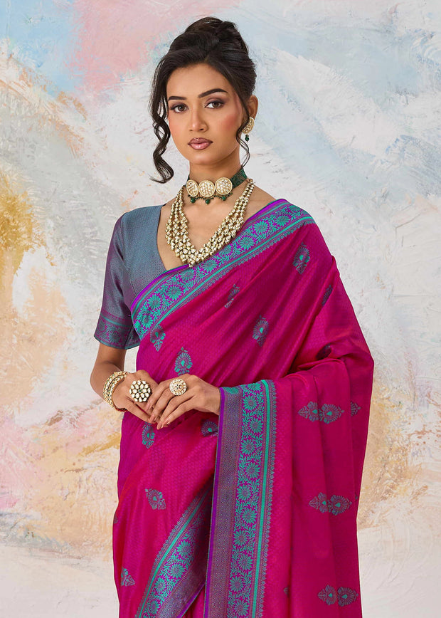 Magenta Pink Woven Kanjivaram Silk Saree
