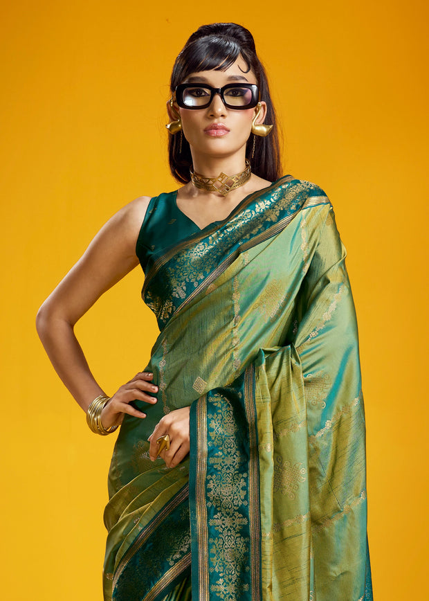 Lime Green Woven Banarasi Silk Saree