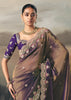 Golden Purple Tissue Embroidered Wedding Wear Saree