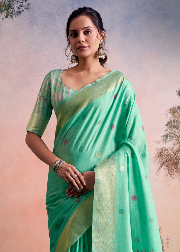 Fair Green Woven Linen Cotton Silk Saree