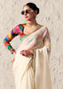 Snow White Designer Organza Tissue Silk Saree With Printed Blouse
