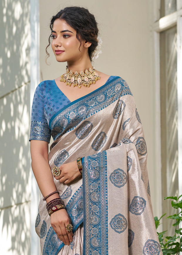 Mailbu Blue Woven Banarasi Silk Saree