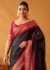 Black and Red Woven Banarasi Cotton Silk Saree