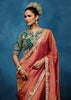 Rust Orange Embroidered Designer Tissue Saree