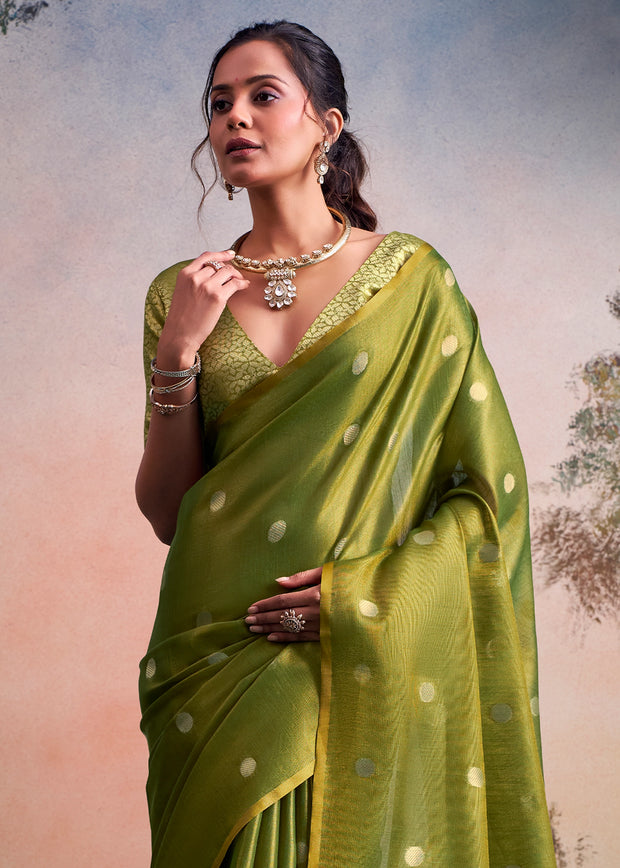 Light Green Woven Tissue Silk Saree