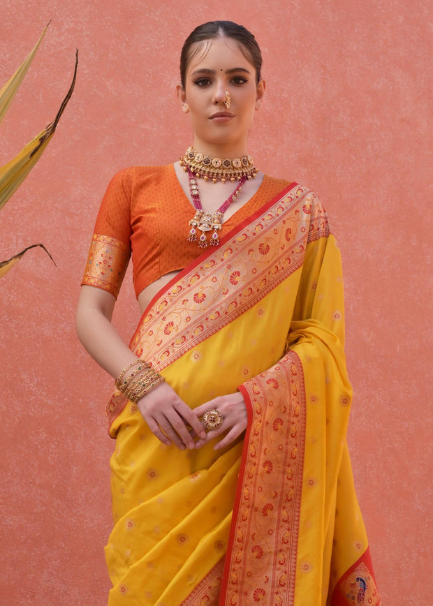 Vibrant Yellow Woven Paithani Silk Saree