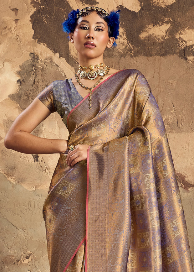 Metallic Mauve Woven Kanjivaram Silk Saree
