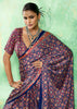 Blue Printed Satin Silk Saree