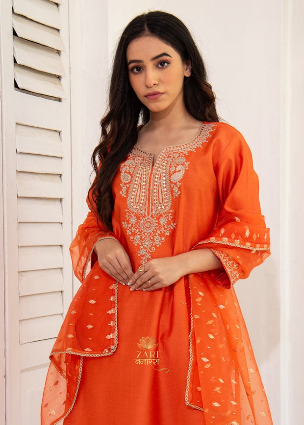 Saffron Bloom Glimmer Silk Suit Set (10702039089345)