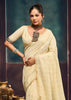 Cream White Woven Munga Cotton Silk Saree