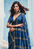 Indigo Blue Woven Munga Cotton Saree