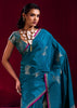 Moroccan Blue Woven Banarasi Satin Linen Silk Saree