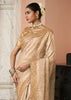 Golden Beige Bead Work Kanjivaram Soft Silk Saree