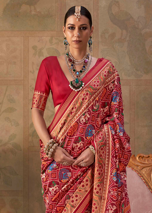 Scarlet Red Printed Patola Silk Saree