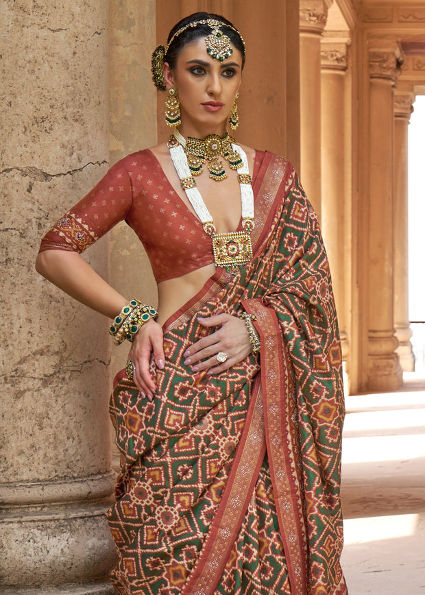 Autumn Brown Printed Patola Saree