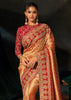 Golden Red Embroidered Silk Saree