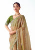 Olive Green Embroidered Designer Tissue Saree