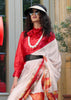 Red And White Printed Satin Silk Saree