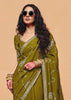 Olive Green Embroidered Designer Tissue Saree