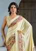 Cream Printed Satin Silk Saree