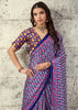 Crystal Blue Printed Satin Silk Saree