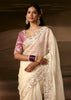Off White Embroidered Designer Organza Saree