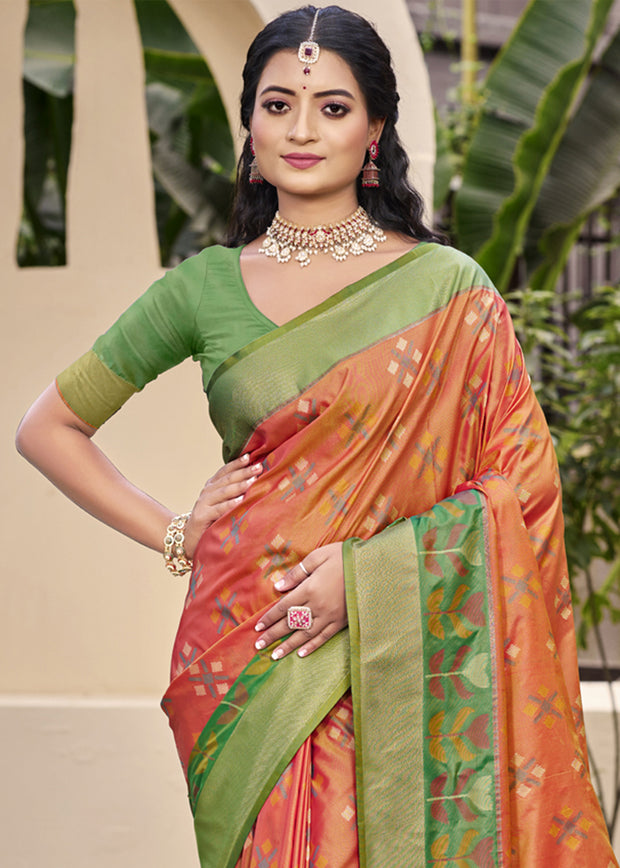 Russet Orange Woven Patola Silk Saree