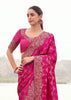 Rani Pink Woven Embroidered Satin Silk Saree