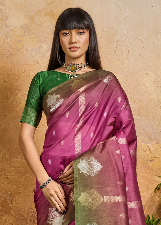 Dahlia Purple Woven Banarasi Silk Saree