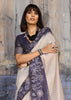 Midnight Blue Printed Cotton Silk Saree