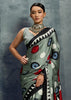 Silver Grey Printed Satin Silk Saree
