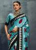 Sky Blue Printed Satin Silk Saree