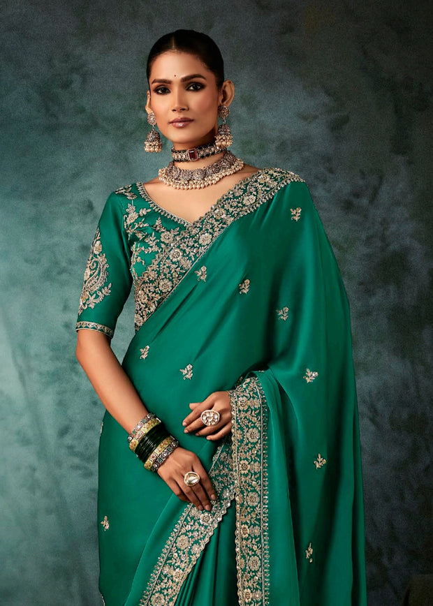 Simply Green Designer Embroidered Saree