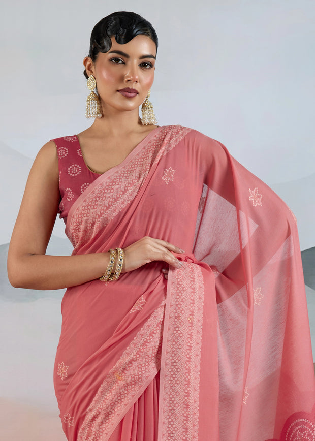 Flamingo Pink Woven Cotton Saree