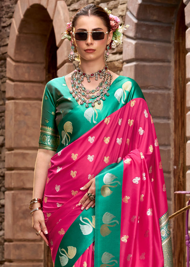 Fuchsia Pink Banarasi Satin Silk Saree