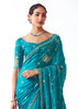 Horizon Blue Embroidered Designer Tissue Saree