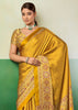 Golden Yellow Printed Satin Silk Saree