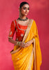 Vibrant Yellow Embroidered Soft Silk Saree With Contrast Blouse