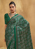 Bottle Green Printed Satin Silk Saree